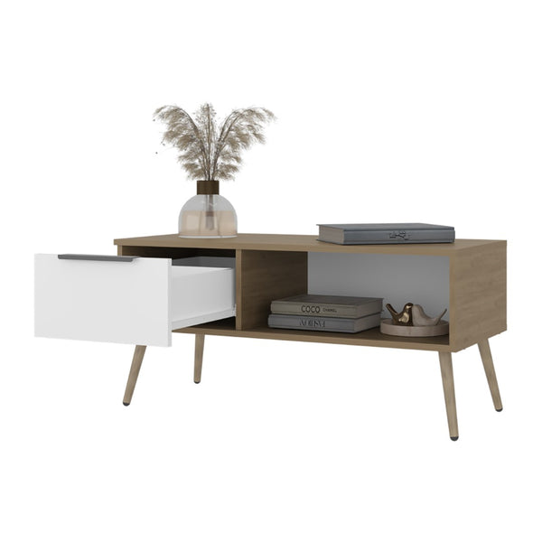 English Elm Scandinavian Minimalist Coffee Table with Storage Drawer Open Shelf Living Room B128P473973