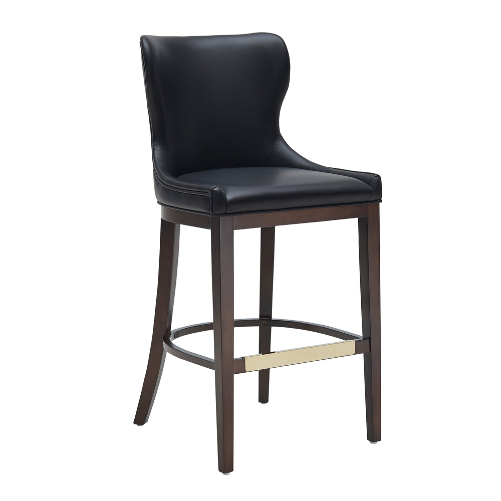 English Elm Blair Wood Upholstered Barstool: Elegant Black Design With Wingback Support & Gold Accents, Fully Assembled B365P398072