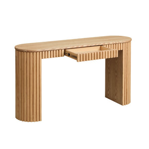 English Elm 59.05'' Matte Finish Console Table Curved Top Striped Legs Slim Entryway Foyer Natural W876P439955