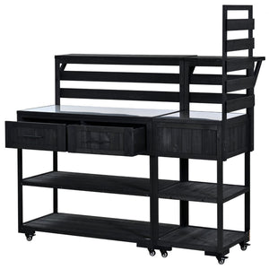 English Elm Topmax Modular Fir Wood Outdoor Kitchen Cart Stainless Steel Prep Station Black N717P417963B