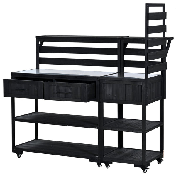 English Elm Topmax Modular Fir Wood Outdoor Kitchen Cart Stainless Steel Prep Station Black N717P417963B