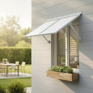English Elm Haze Aluminum Exterior Awning White Powder Coat Finish for Entryways and Patio Doors B2755P462219