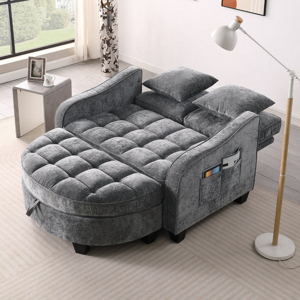 English Elm Two-Seater Chaise Lounge Sofa With Storage, Soft Corduroy Upholstery & Modern Design - Grey W487S00390-GIGA
