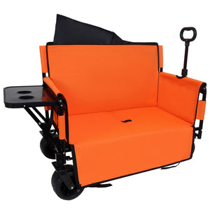English Elm 3-in-1 Convertible Utility Wagon with Folding Tabletop Bench Seat All-terrain Wheels Orange W2932P320639