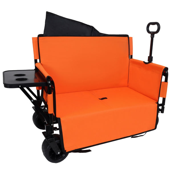 English Elm 3-in-1 Convertible Utility Wagon with Folding Tabletop Bench Seat All-terrain Wheels Orange W2932P320639