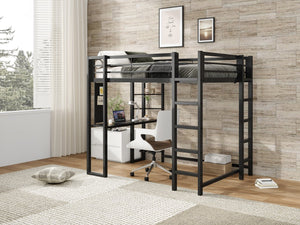 English Elm Loft Bed With Desk And Storage, Full Size Metal Frame For Teens, Stylish Space-Saving Design W2904S00003