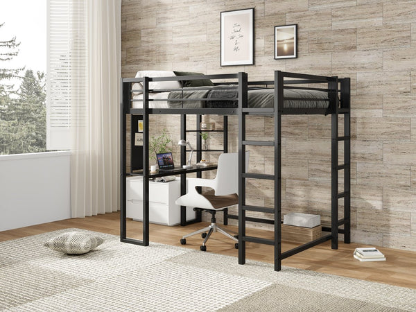English Elm Loft Bed With Desk And Storage, Full Size Metal Frame For Teens, Stylish Space-Saving Design W2904S00003