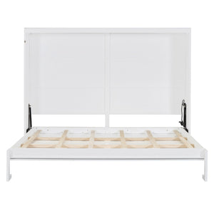 English Elm Queen Murphy Wall Bed Rattan Cabinet Front Folds Slim for Studio or Guest Room White N708S00012K-2