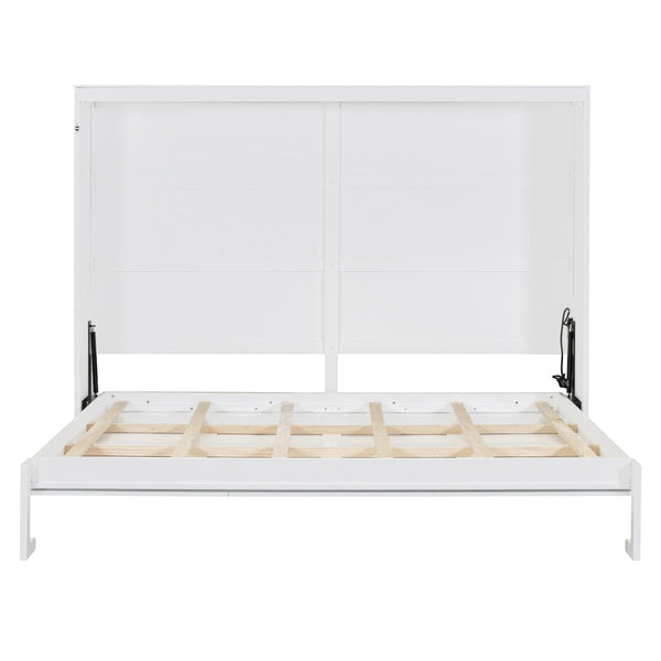 English Elm Queen Murphy Wall Bed Rattan Cabinet Front Folds Slim for Studio or Guest Room White N708S00012K-2