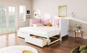 English Elm Twin Xl to King Convertible Daybed with Storage Drawers and Upholstered Backrest N7090000479K