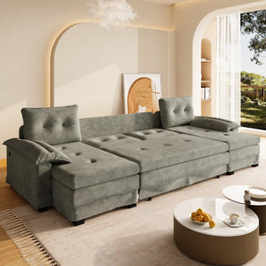 English Elm 109.5" Oversized U-shaped Sectional Sleeper Chenille Modular Sofa with Usb Ports Light Grey W1885S00439