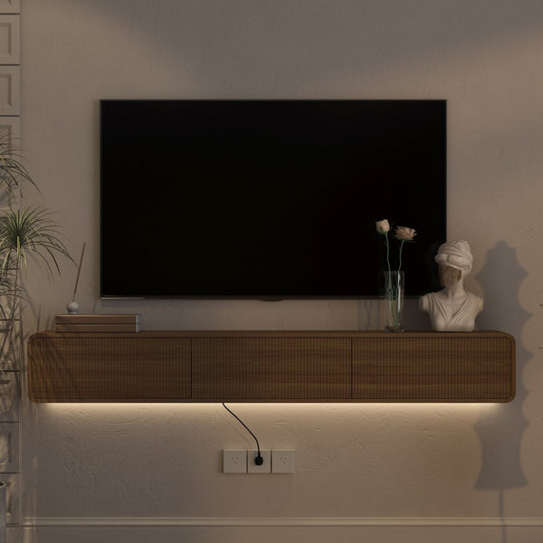 English Elm Floating Wall Mounted Tv Stand with Led Ambiance for Modern Living Rooms 69 Inch W1321P450663