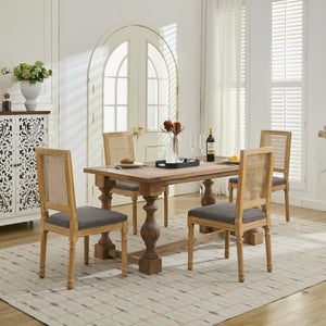 English Elm French Louis Dining Chair Set of 2 with Carved Solid Wood Frame, Rattan Back, Plush Foam Seating, 300lb Capacity Gray W1143P335057