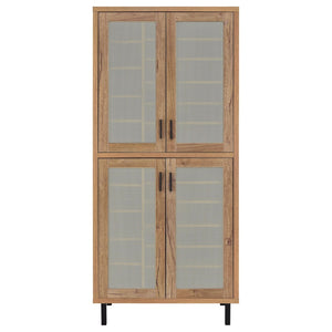 English Elm Stagg Oak Finish Shoe Cabinet with Cane Doors and Black Metal Legs for Entryway B062P451793