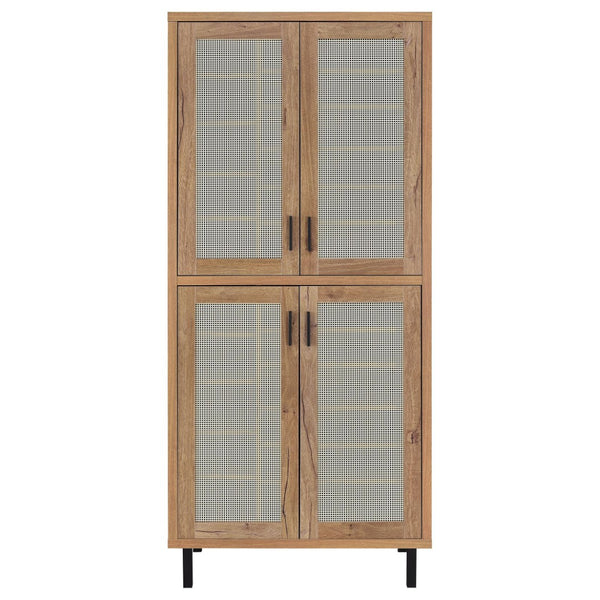 English Elm Stagg Oak Finish Shoe Cabinet with Cane Doors and Black Metal Legs for Entryway B062P451793
