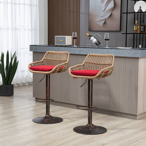 English Elm Modern Swivel Bar Stools Set of 2 Adjustable Counter Height Chairs with Linen Seat Vintage Gold Frame Red W39594820