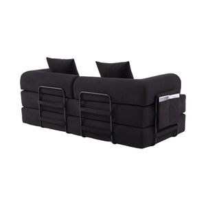 English Elm UNITED modular foldable sofa with metal frame, corduroy upholstery, side pocket & quick assembly convenience Black W1568P374081