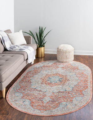 Unique Loom Newport Elms Machine Made Medallion Rug Red, Ivory/Light Blue/Terracotta/Rust Red 7' 10" x 10' 2"