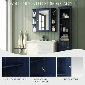 English Elm Bathroom Wall Cabinet with Mirror Door Open Shelving and Adjustable Interior Storage Blue N817P375228B