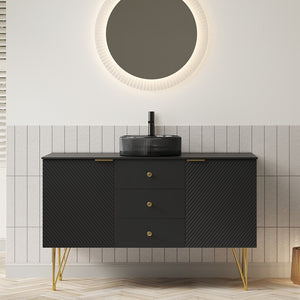 English Elm Gema 48" Elegant Bathroom Vanity With Transparent Black Glass Basin, Gold Legs & Ample Storage Solutions W2615S00312