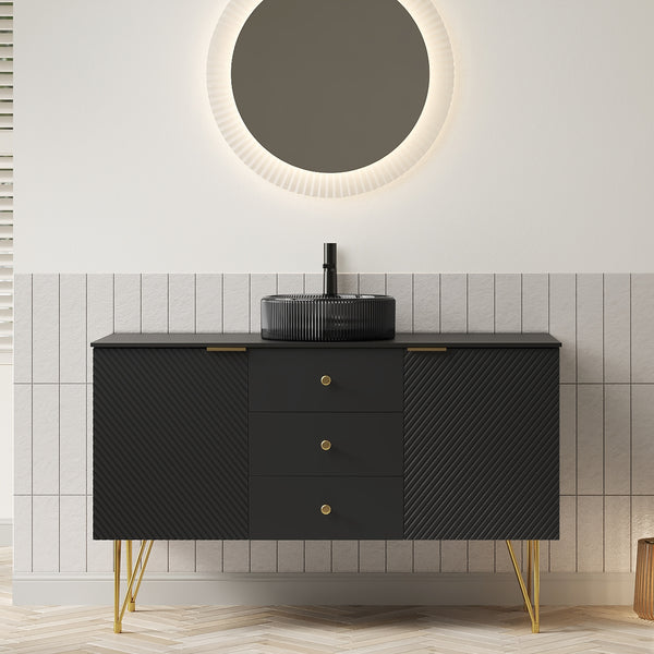 English Elm Gema 48" Elegant Bathroom Vanity With Transparent Black Glass Basin, Gold Legs & Ample Storage Solutions W2615S00312
