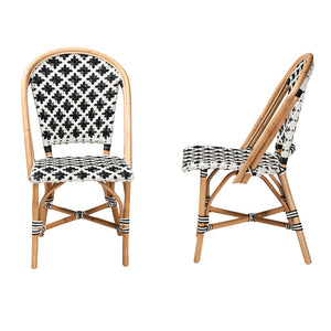 English Elm Mid-century Woven Rattan Dining Chair with Circular Back and Black Lacquered Legs B2750P467658