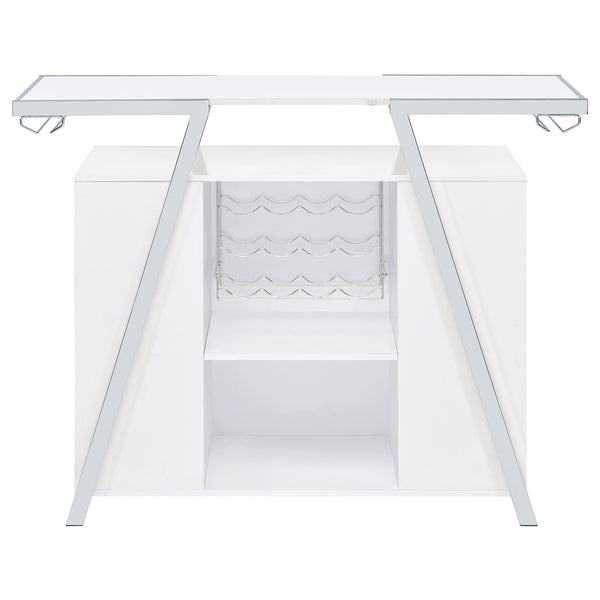 English Elm Katia White High Gloss Home Bar Cabinet with LED, 12-Bottle Rack, Stemware Storage & Chrome Accents B062P358467