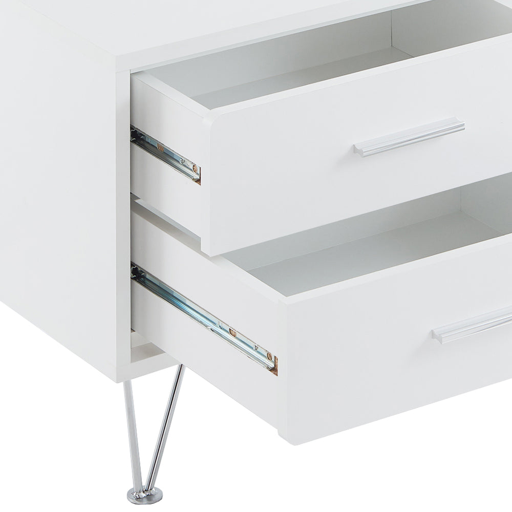 English Elm Deoss Modern White Accent Table with 2 Drawers, Chrome V-Legs, MDF Wood Frame, 40lb Top Capacity B2726P286621