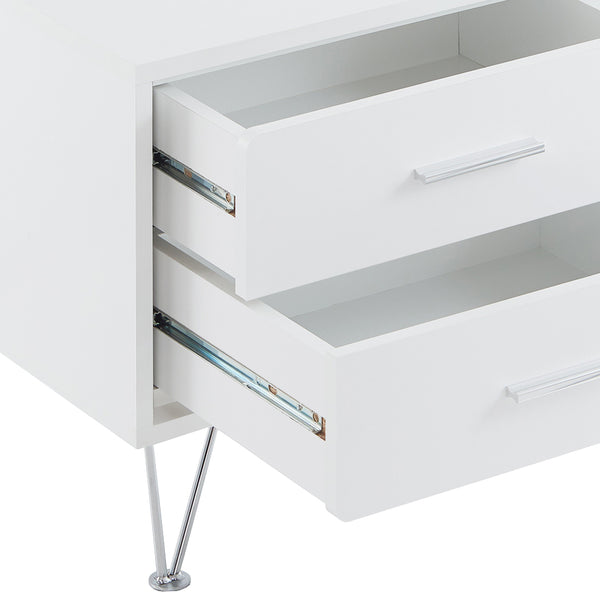 English Elm Deoss Modern White Accent Table with 2 Drawers, Chrome V-Legs, MDF Wood Frame, 40lb Top Capacity B2726P286621