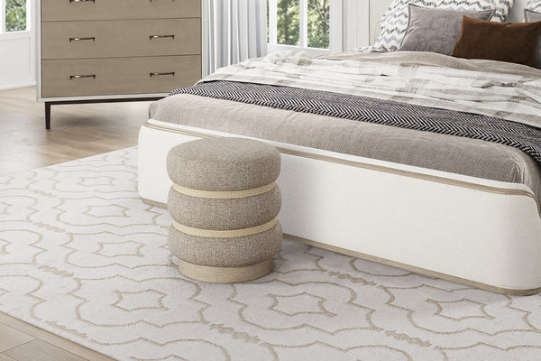 English Elm Driftwood Beige Upholstered Stool with Rope Accents — Compact Coastal Seat, Durable Driftwood Base B2699P376926