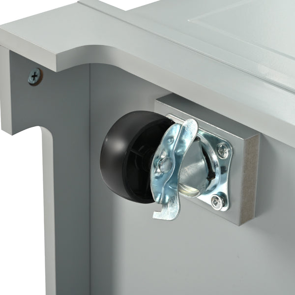 English Elm K&K Fluted Kitchen Island Cart with Tilt-Out Trash, Charging Station, Hidden Wheels & Ample Storage Grey+Blue N707P221571G