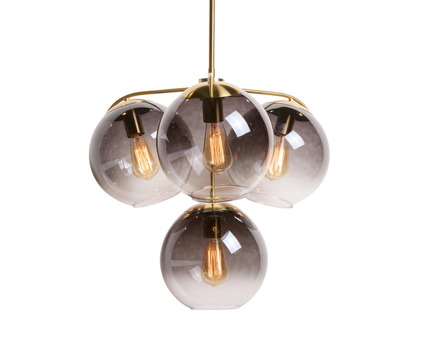 Sunpan Kamara Modern Chandelier with Clear and Grey Glass Shades – Elegant Cluster Design for Any Space Brass