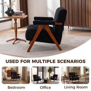 English Elm Mid-century Modern Chenille Accent Chair Cloud Silhouette Oak Frame Living Room Lounge Black W1170P425403