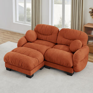 English Elm Pleated Chenille Sectional Sofa with Ottoman Ergonomic Foam Curved Armrests Living Room Orange W5656S00065