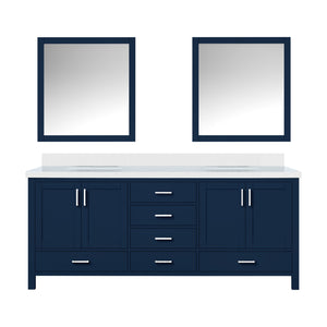 English Elm Navy Double Bath Vanity 80" W x 22" D with Cultured Marble Top, Soft-Close Drawers, Mirror Included B2731S00896