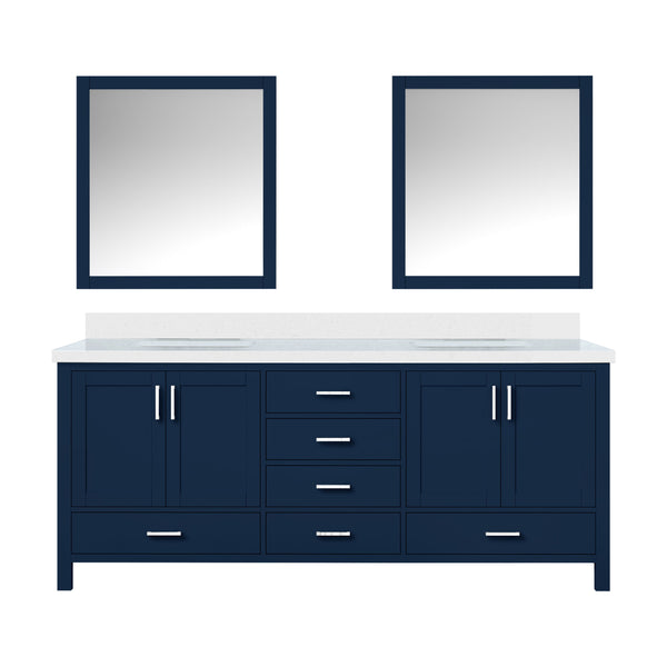 English Elm Navy Double Bath Vanity 80" W x 22" D with Cultured Marble Top, Soft-Close Drawers, Mirror Included B2731S00896