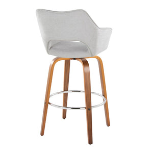 English Elm Fixed-height Swivel Barstools Mid-century Walnut Bentwood Frame Grey Upholstered Set B202S01928