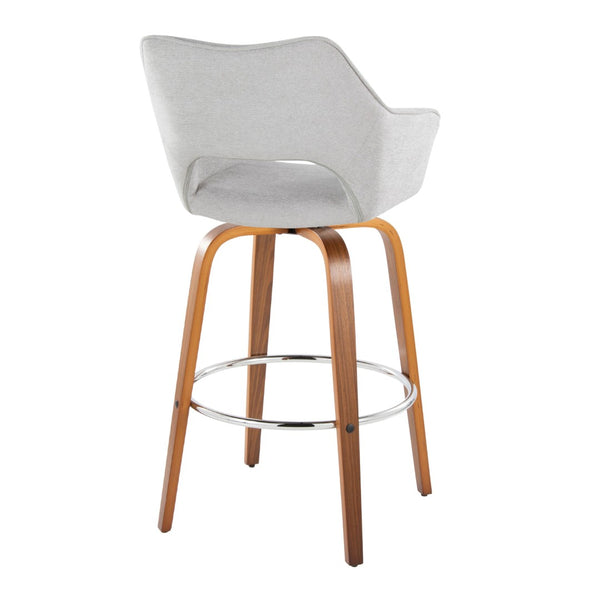 English Elm Fixed-height Swivel Barstools Mid-century Walnut Bentwood Frame Grey Upholstered Set B202S01928