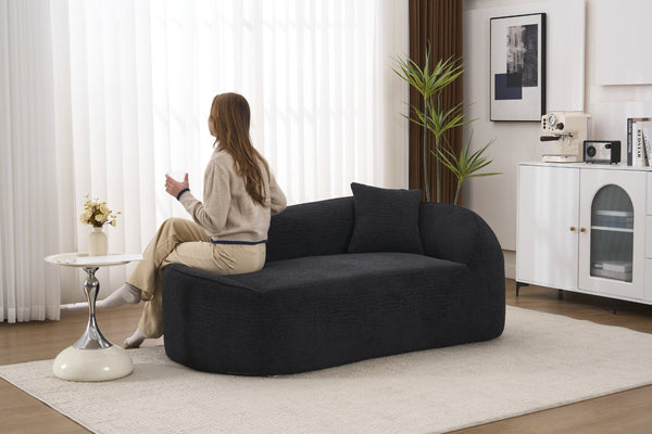 English Elm Ly-048 Sculpted Chenille Chaise Lounge Convertible Sleeper Sofa for Modern Living Spaces Black W2231P401731