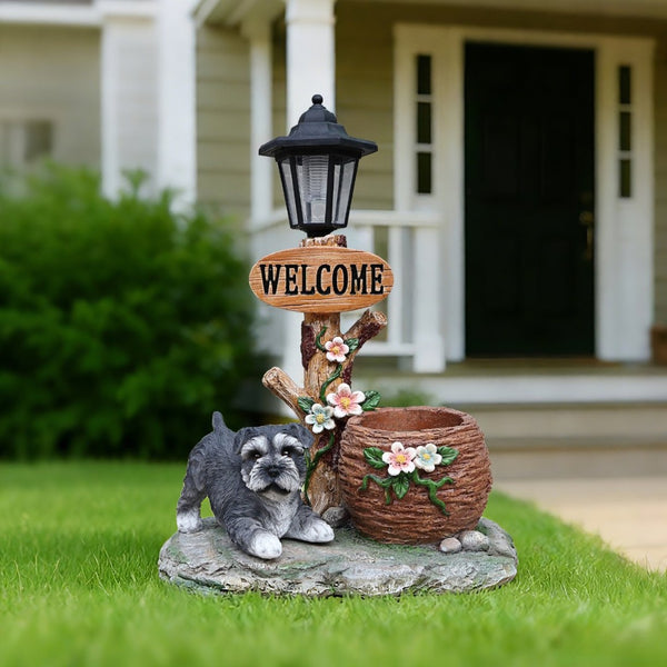 English Elm Schnauzer Solar Led Resin Planter Statue Outdoor Garden Accent for Patio Decor W5398P464236