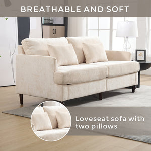 English Elm Mid Century Modern chenille loveseat with solid wood frame, detachable cushions, breathable fabric couch Beige W395P151895