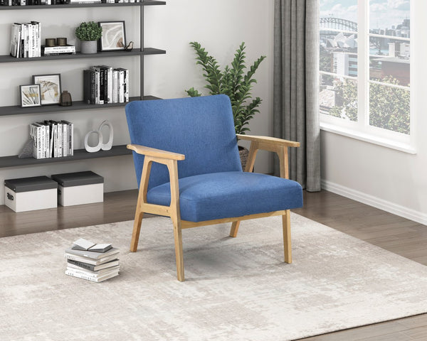 English Elm Modern Mid-Century Accent Chair Walnut Frame with Textured Linen Upholstery and Cushioned Seat Comfortfulness Blue,Natural 26.5 L x 23.5 W x 10 H B011P308035