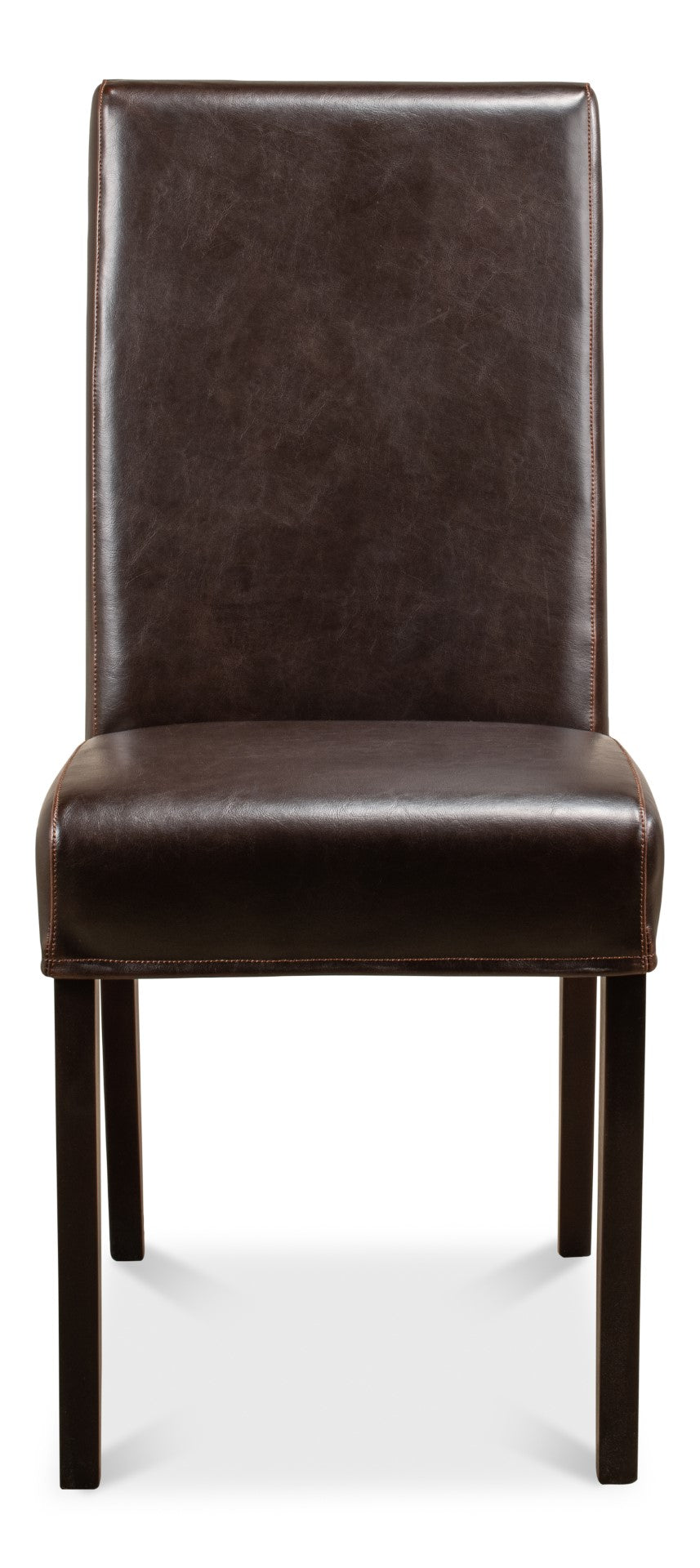 Sarreid Milano Side Chair Set Of 2 - Luxurious Brown Bycast Cowhide Leather With Elegant Wood Frame Brown  15662