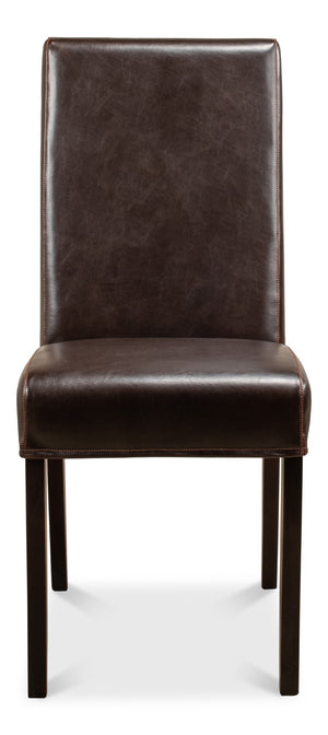 Sarreid Milano Side Chair Set Of 2 - Luxurious Brown Bycast Cowhide Leather With Elegant Wood Frame Brown  15662