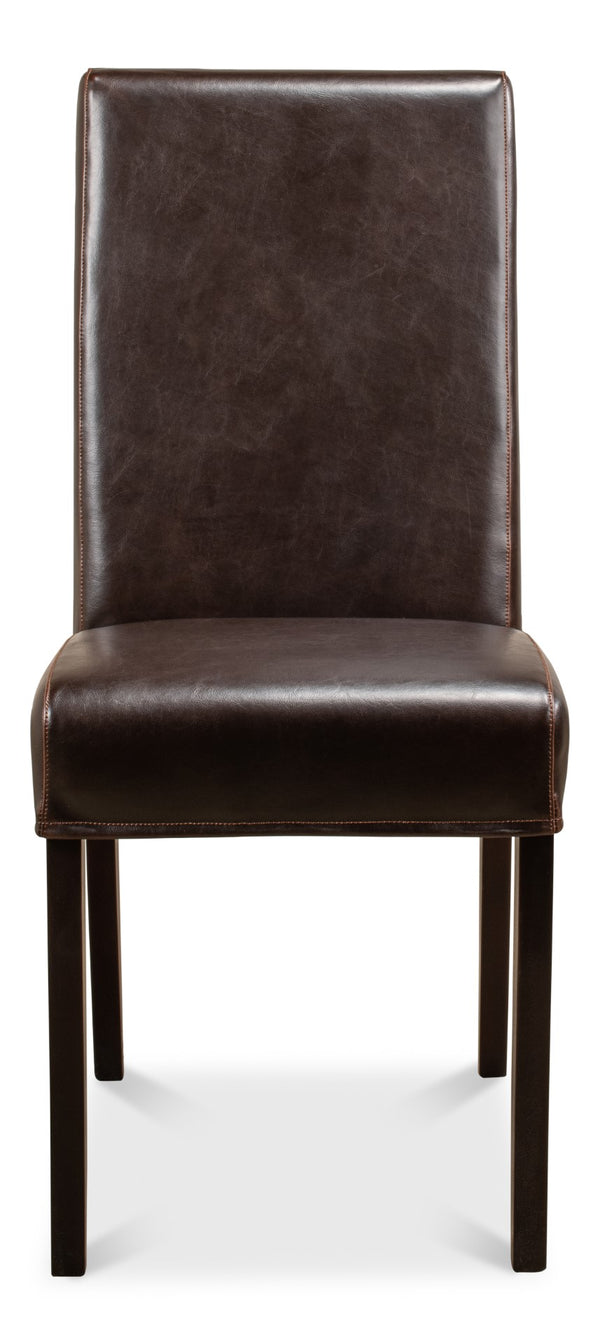 Sarreid Milano Side Chair Set Of 2 - Luxurious Brown Bycast Cowhide Leather With Elegant Wood Frame Brown  15662