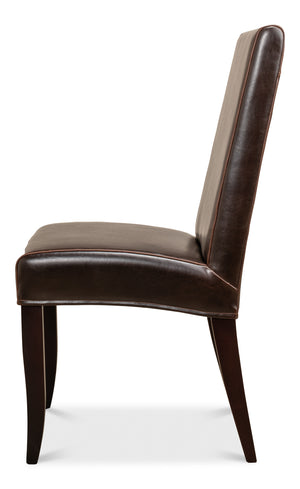 Sarreid Milano Side Chair Set Of 2 - Luxurious Brown Bycast Cowhide Leather With Elegant Wood Frame Brown  15662