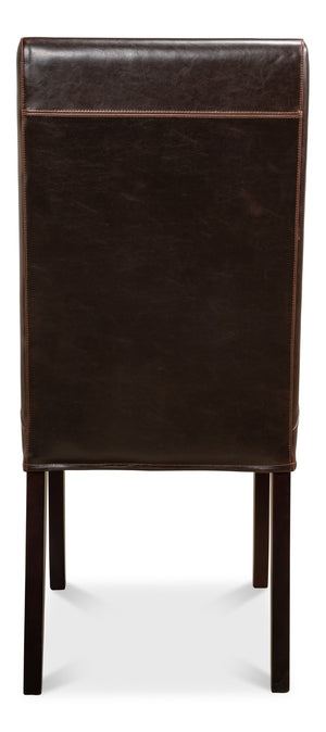 Sarreid Milano Side Chair Set Of 2 - Luxurious Brown Bycast Cowhide Leather With Elegant Wood Frame Brown  15662