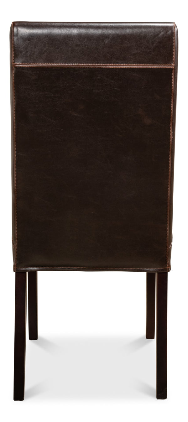 Sarreid Milano Side Chair Set Of 2 - Luxurious Brown Bycast Cowhide Leather With Elegant Wood Frame Brown  15662