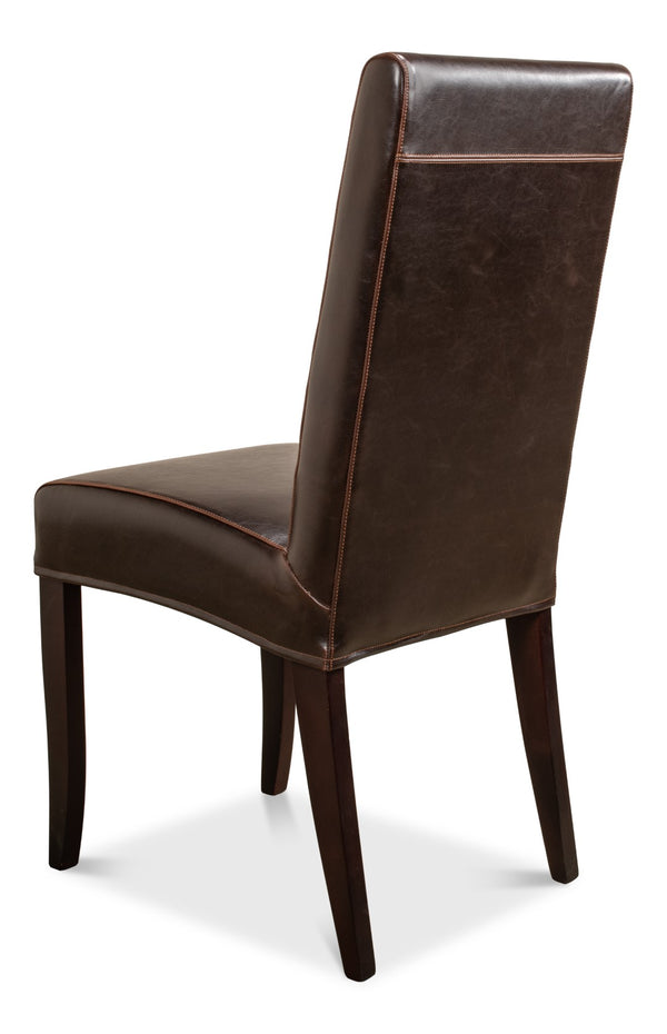 Sarreid Milano Side Chair Set Of 2 - Luxurious Brown Bycast Cowhide Leather With Elegant Wood Frame Brown  15662