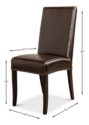 Sarreid Milano Side Chair Set Of 2 - Luxurious Brown Bycast Cowhide Leather With Elegant Wood Frame Brown  15662